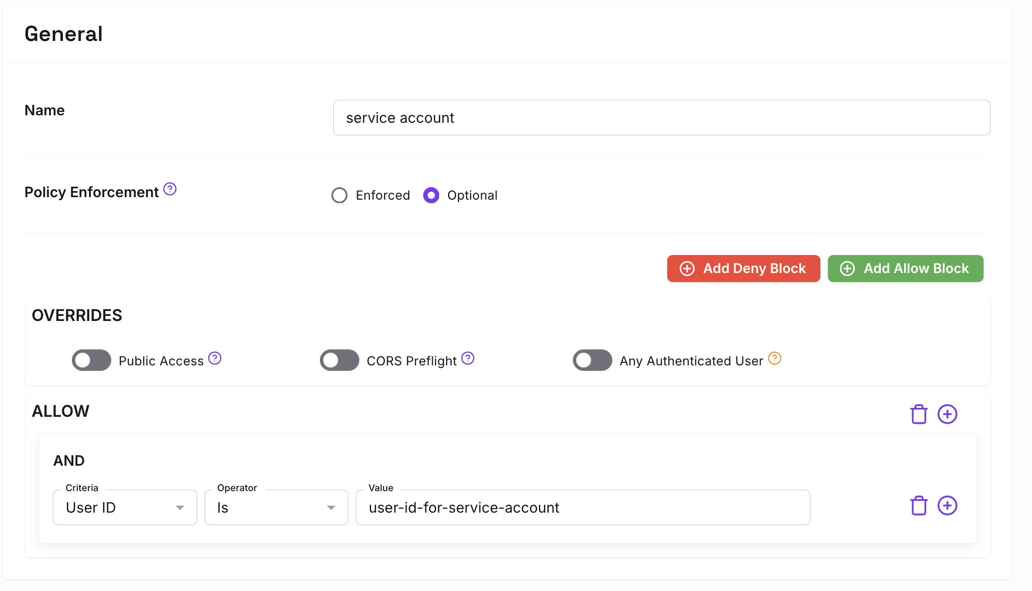 An Example Policy for a Service Account